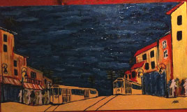 Il tram, olio su tela, cm 80x45.