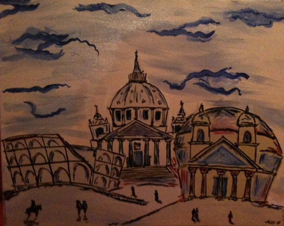 Roma stilizzata, olio su tela, cm 50x40.