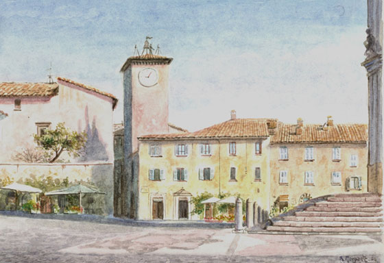 Piazza Duomo (Orvieto), acquerello, 13x18 cm.