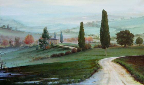 Settembre in val dOrcia, olio su tela, 90x120 cm.